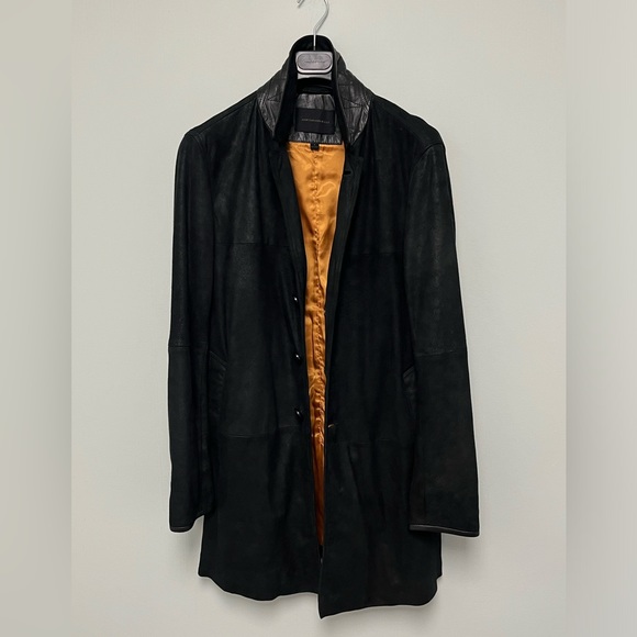 John Varvatos Suede Leather Trench Coat. Size small - Picture 9 of 10